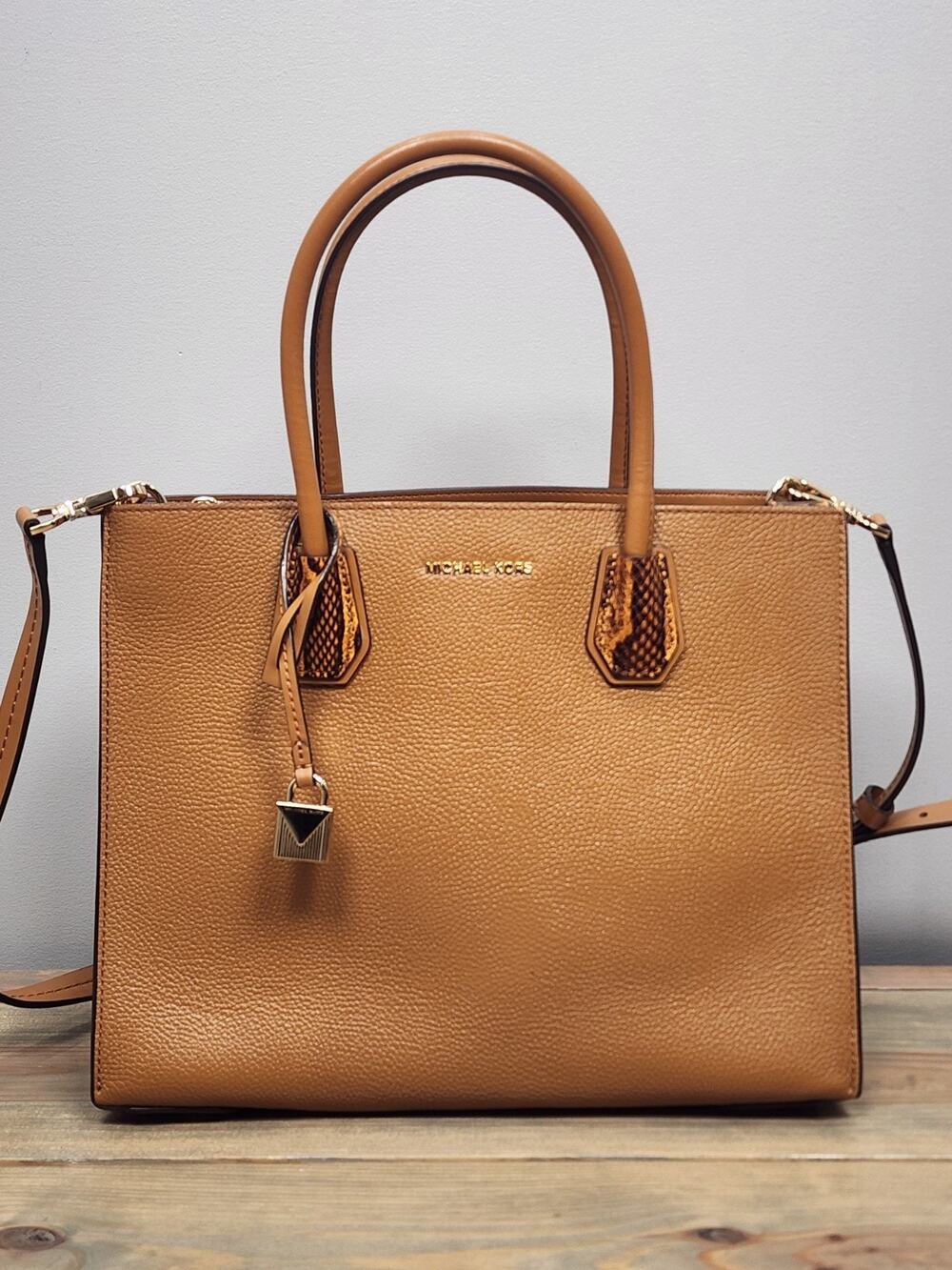 MICHAEL KORS Large Rollins Python Leather Satchel Acron Gold